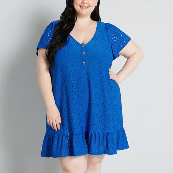 New ModCloth Light Shining Through Babydoll Dress Sapphire Blue - Picture 1 of 6